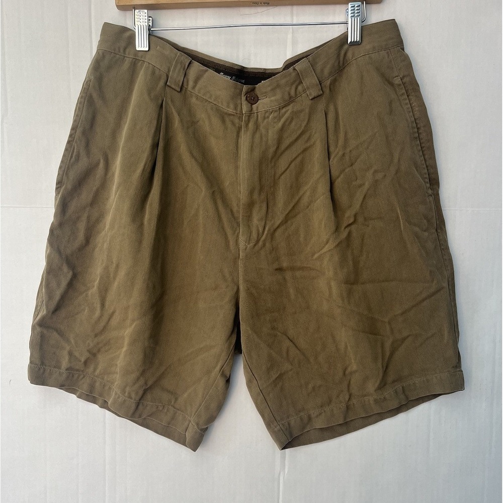 Vtg Tommy Bahama Relaxed Pleated 100% Silk Herringbone Brown Shorts Mens Sz 36